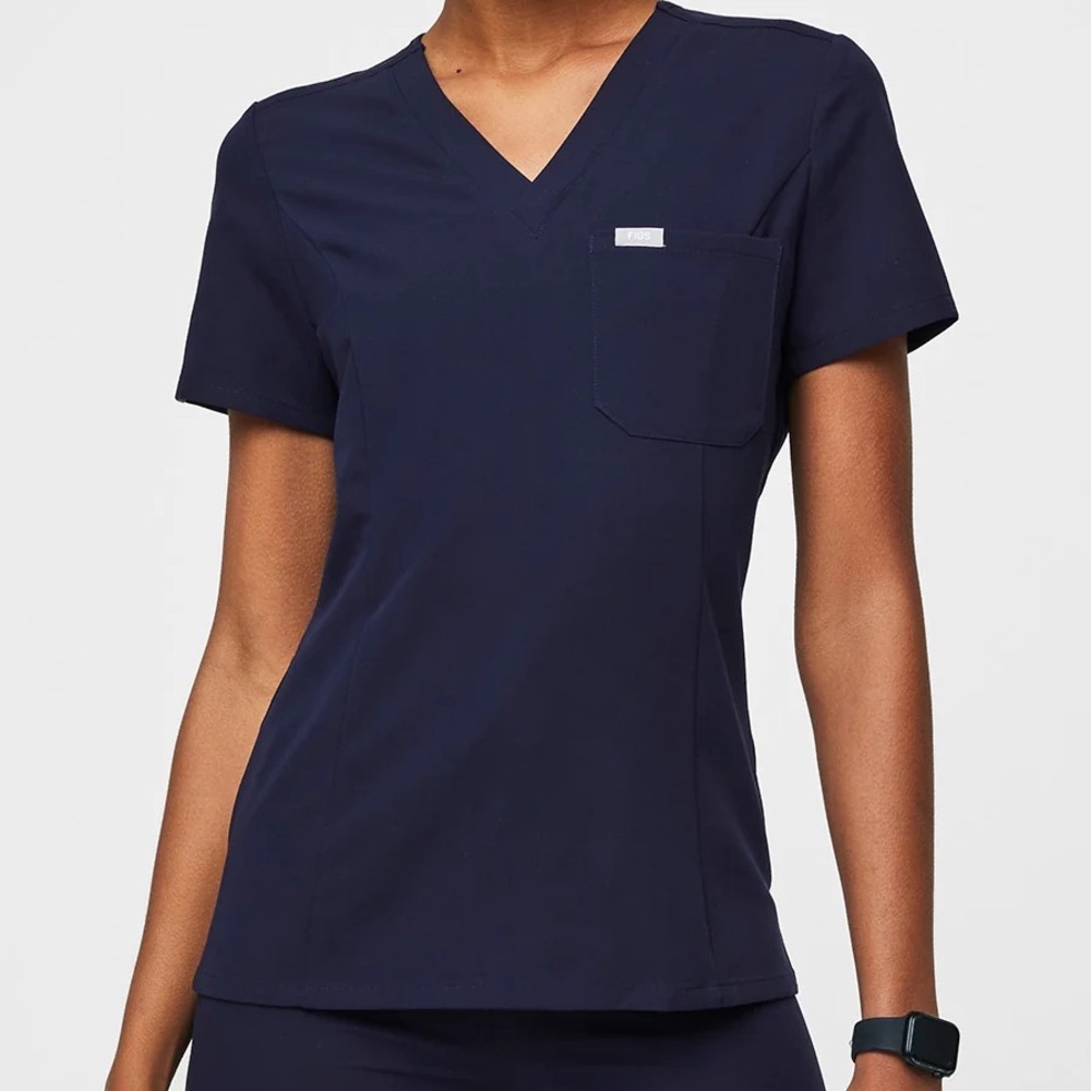 Navy SLIM One Pocket Fig Scrub Top- Large